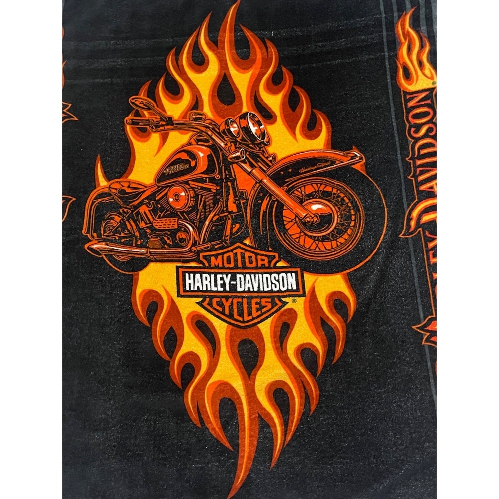 LARGE‎ Harley Davidson Fleece Throw Blanket Black Orange MOTORCYCLE